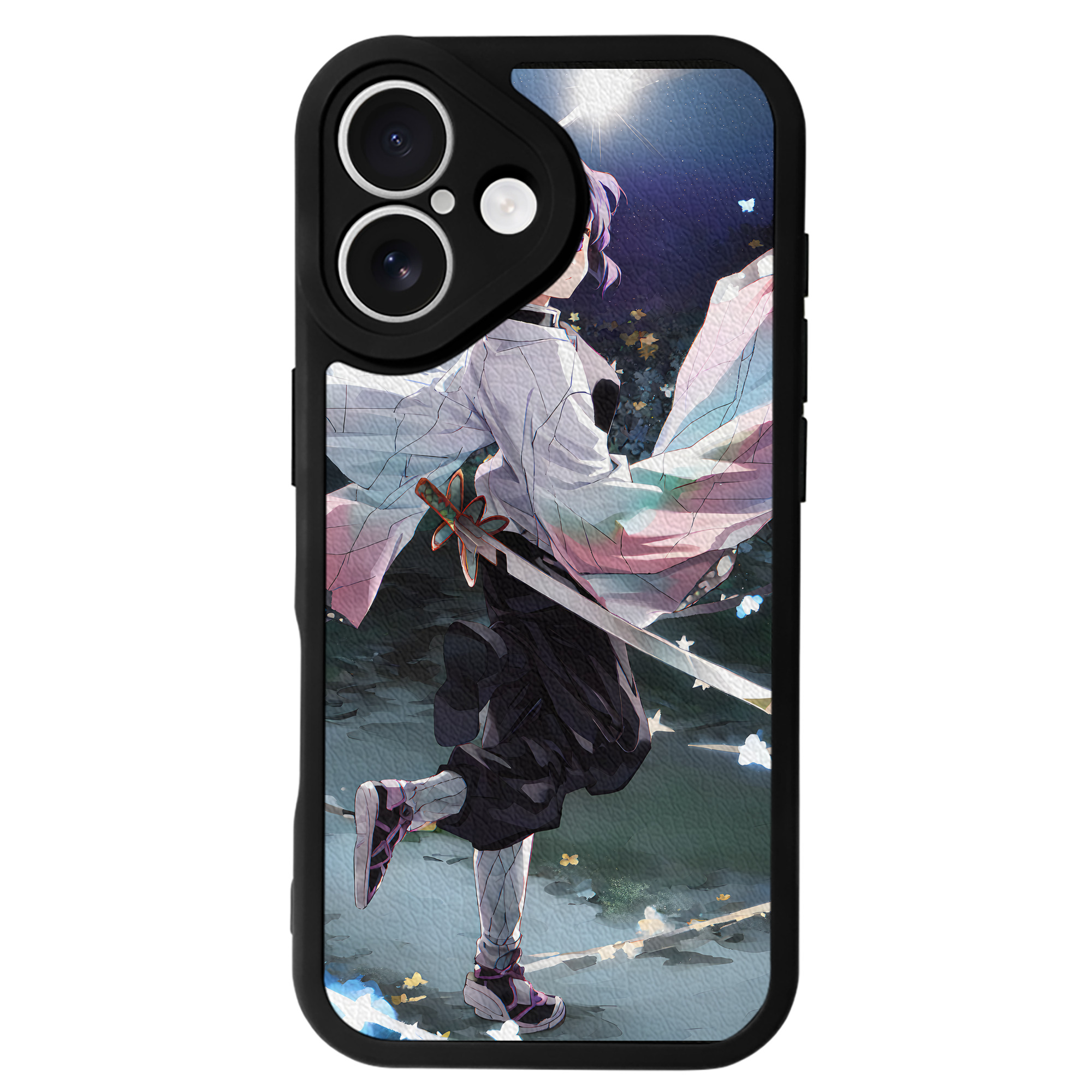 （画像用） 鬼滅の刃（きめつのやいば）蟲柱-胡蝶 しのぶ／こちょう しのぶ Kochou Shinobu 【iPhone 16シリーズ対応】シリコンスマホケース（レザー調） 材質：シリコン